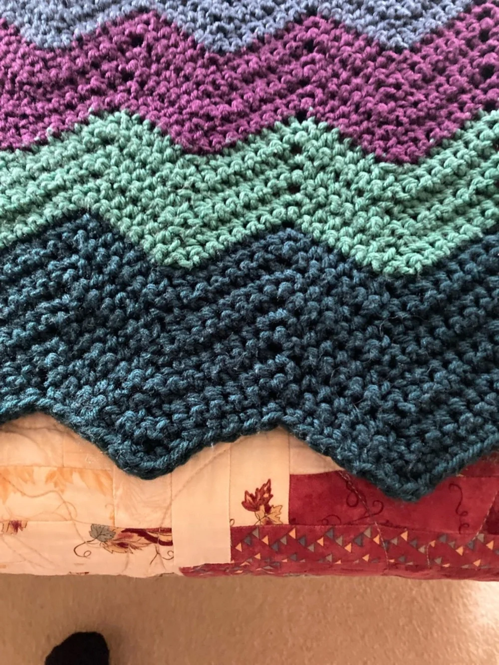 Handmade afghan chevron ripple design multi color cozy